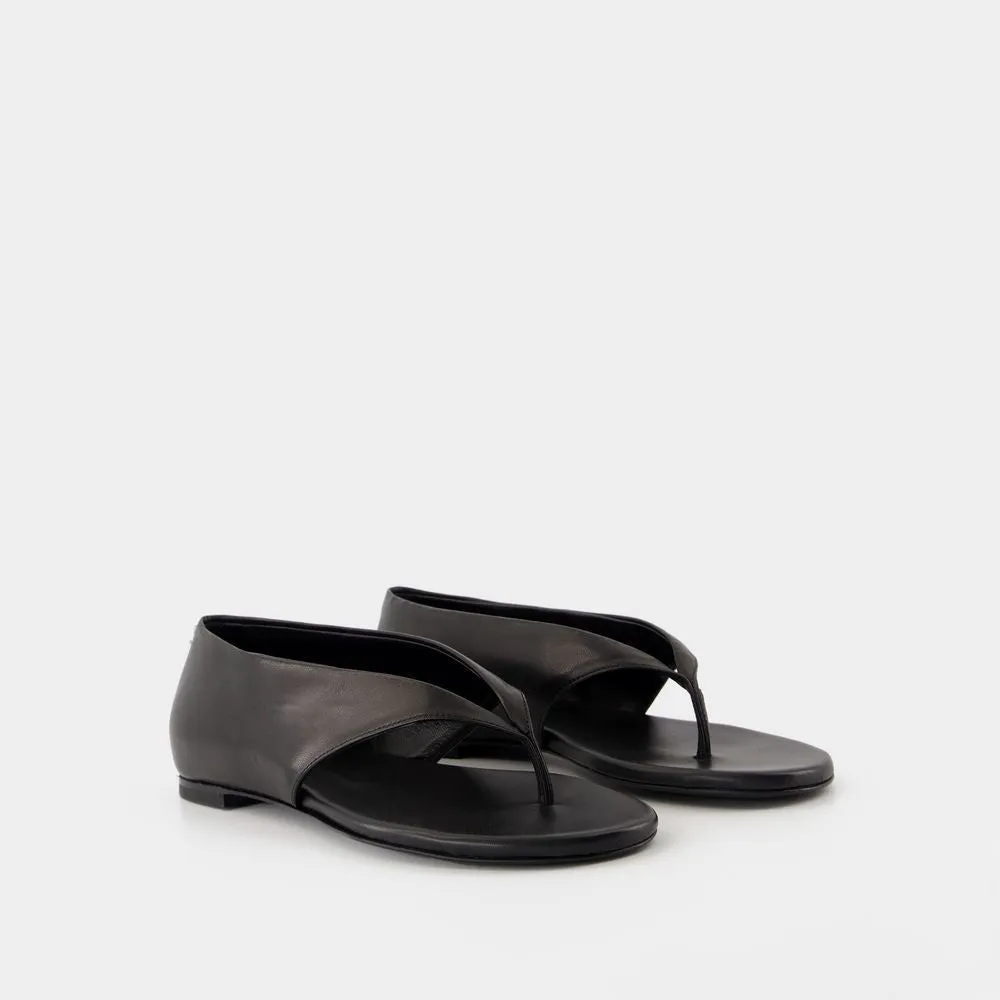 Calfskin Black Sandals With Unique Toe Loop Design