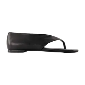 Calfskin Black Sandals With Unique Toe Loop Design