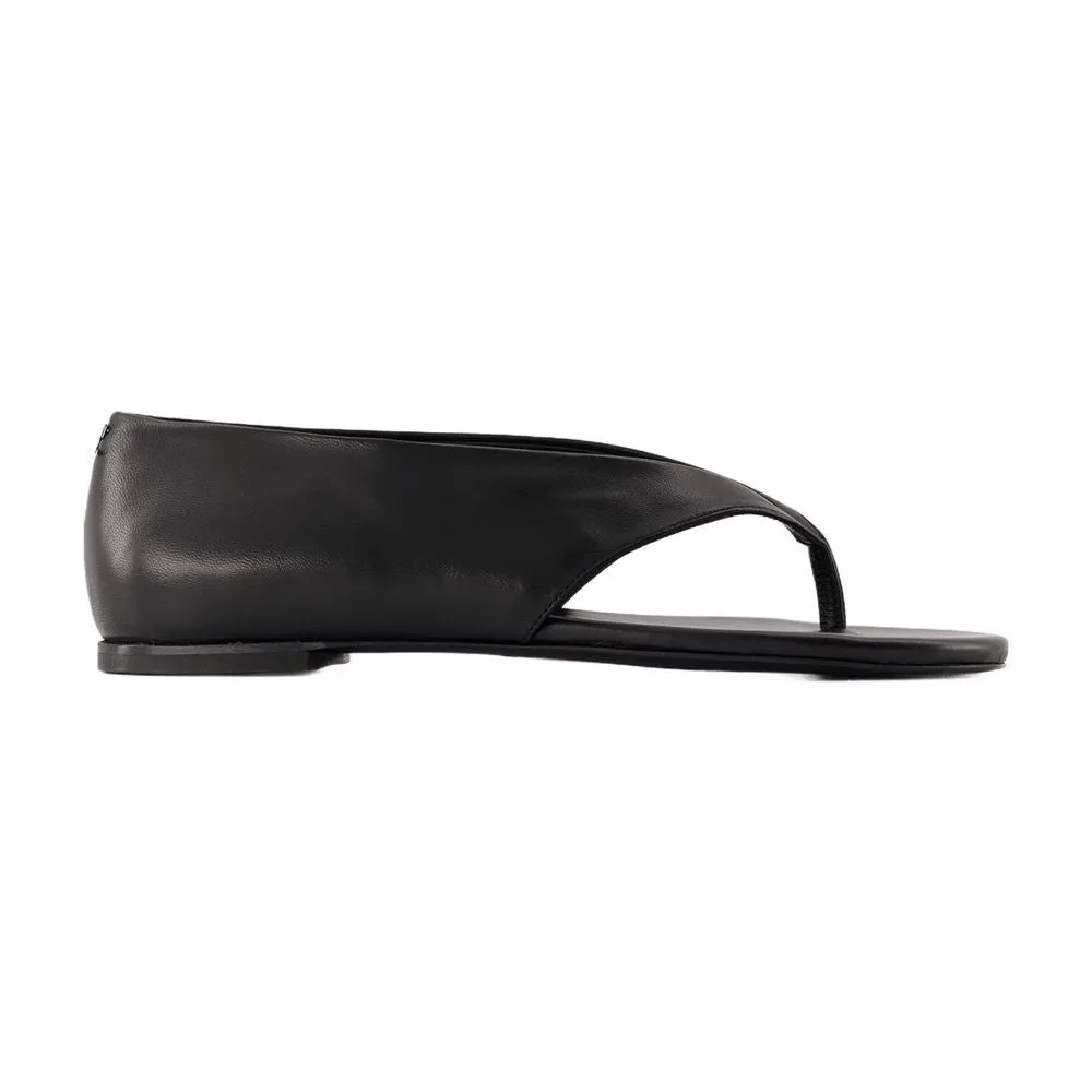 Calfskin Black Sandals With Unique Toe Loop Design