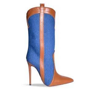 CLARA DENM/LEATHER BROWN