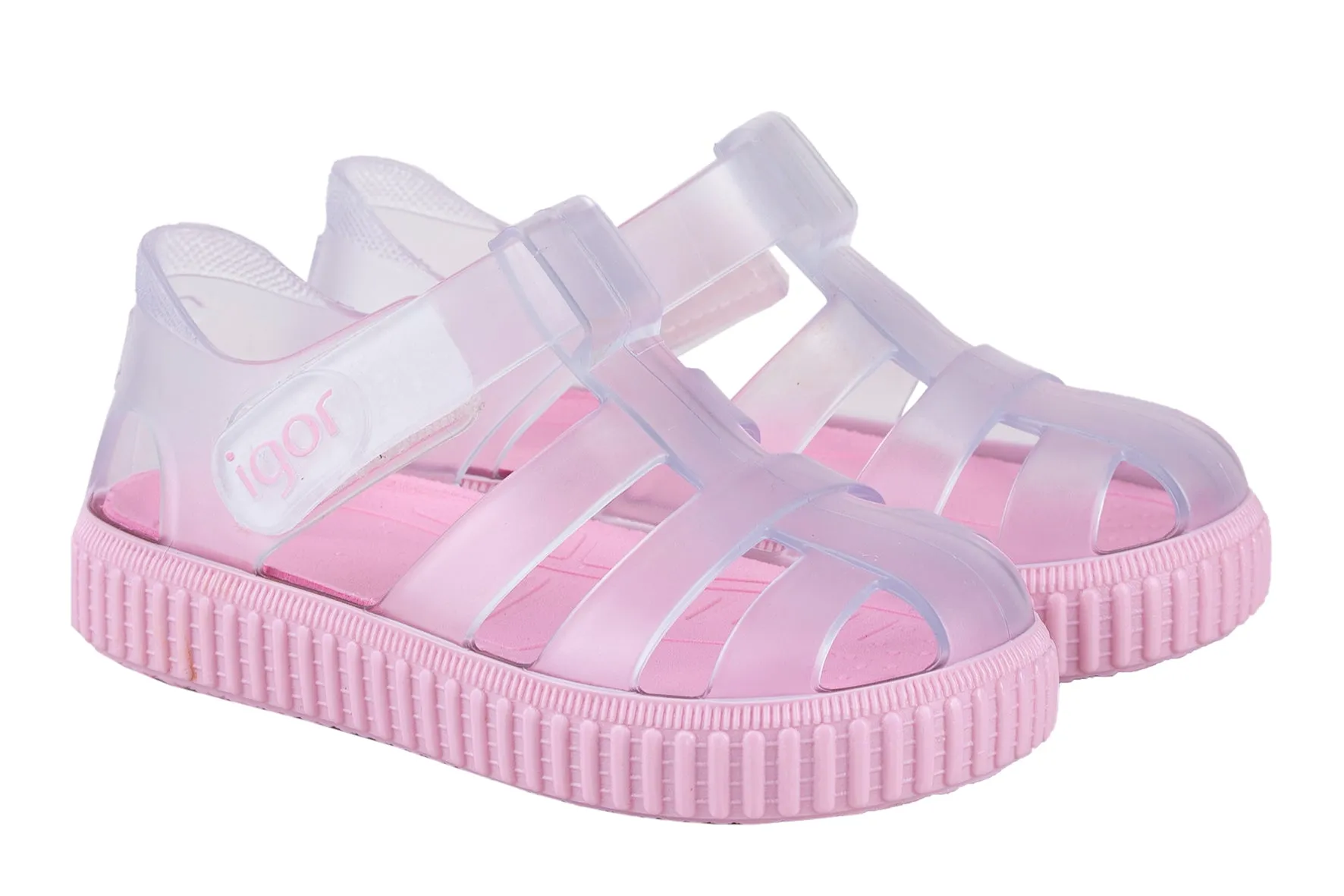 Igor Girl's Nico Cristal Sandal - Clear/Rosa
