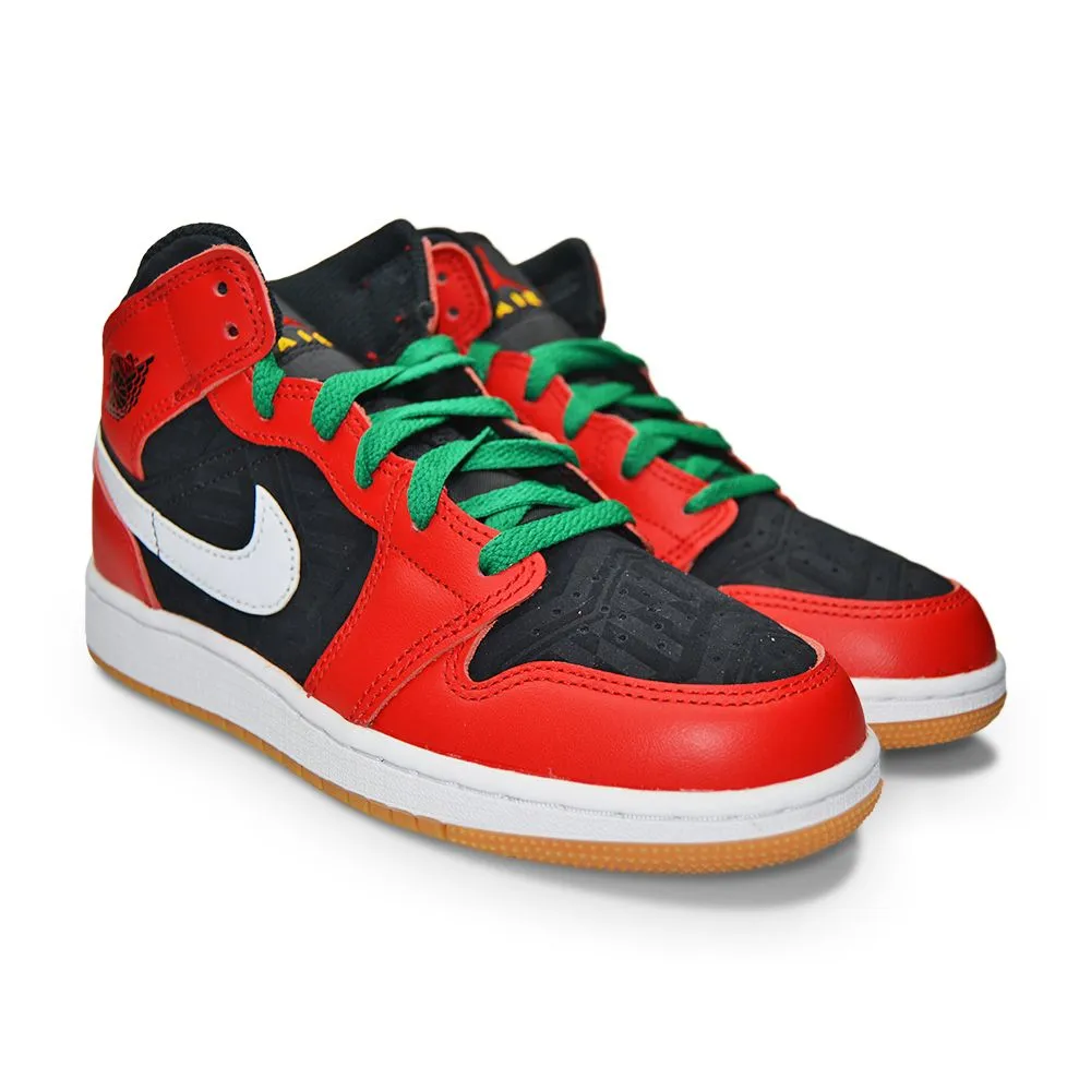 Juniors Nike Air Jordan 1 Mid SE - DQ8418 006 - Black Fire Red White Malachite