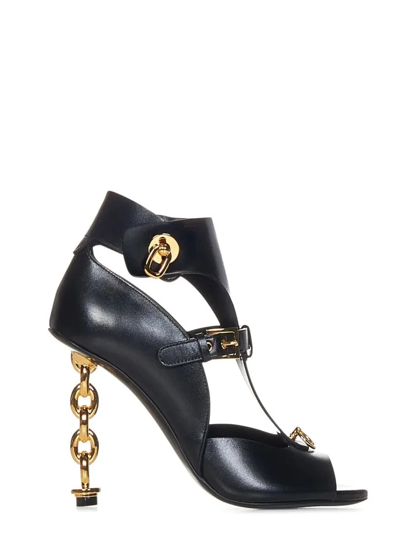 Leather Chain Heel Sandal 105