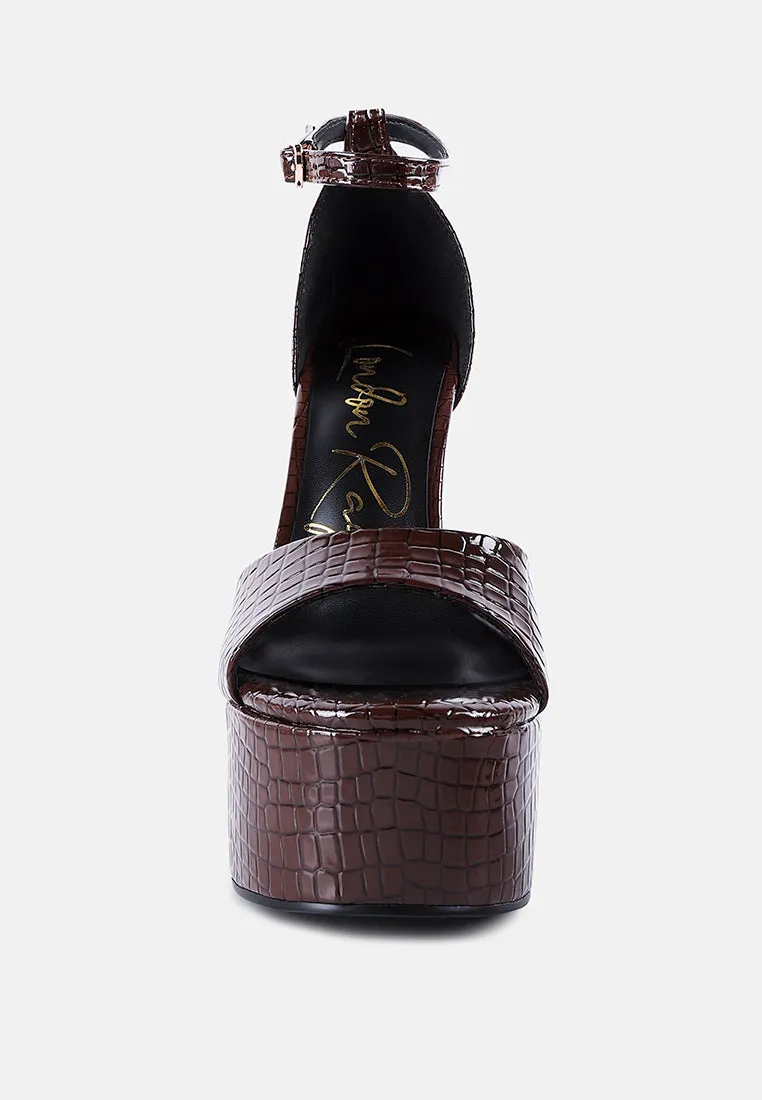 pretty me patent croc ultra high platform sandals