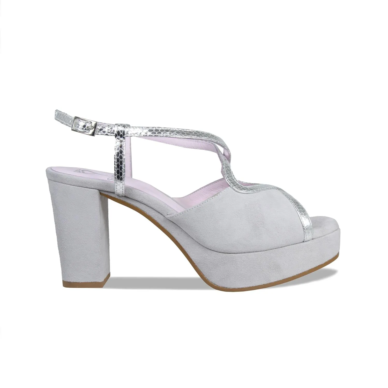 Rachel: Pale Gray Suede & Silver Snake