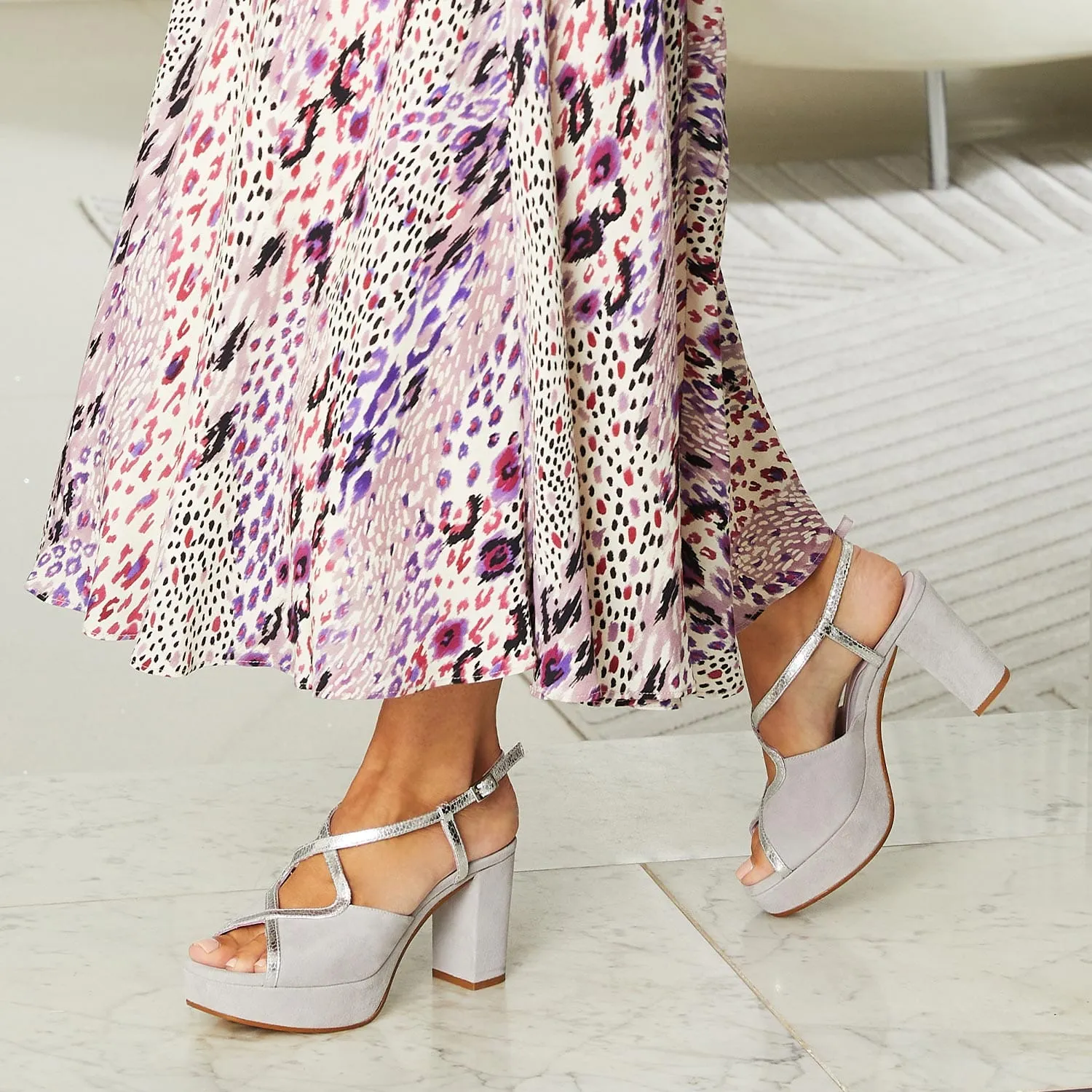 Rachel: Pale Gray Suede & Silver Snake