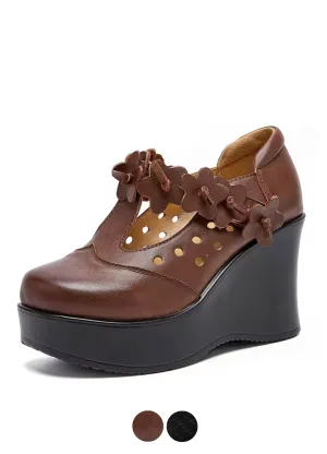 USS Shoes Ailing Women's Leather Flower Wedges