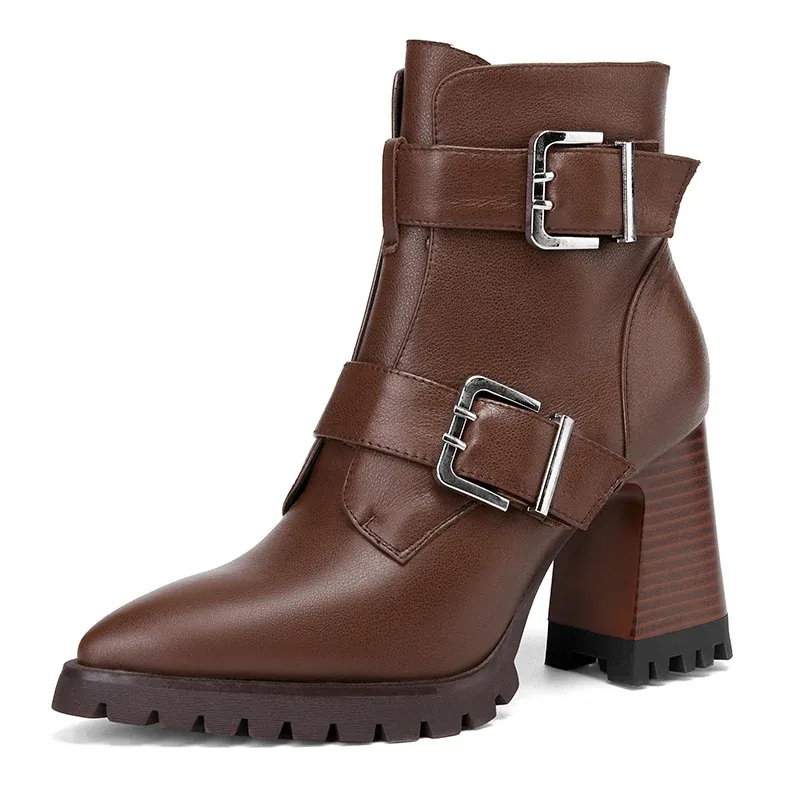 USS Shoes Karla Women's Leather Chunky High Heels Ankle Boots
