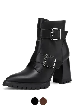 USS Shoes Karla Women's Leather Chunky High Heels Ankle Boots