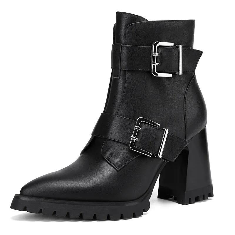 USS Shoes Karla Women's Leather Chunky High Heels Ankle Boots