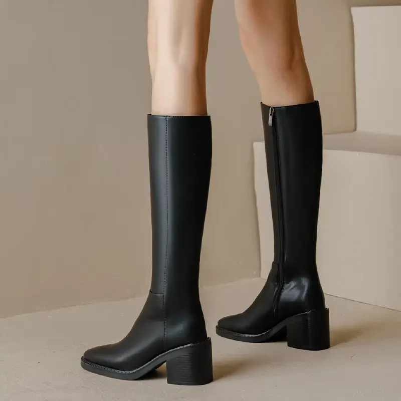 USS Shoes Malena Women's Leather Tall High Black Boots