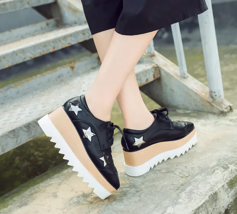USS Shoes Merchan Women's Platform Patent Leather Black Shoes