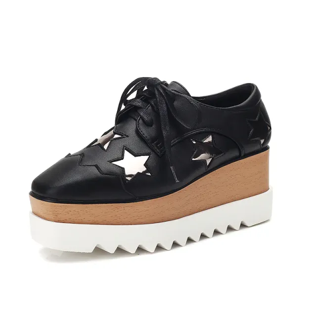 USS Shoes Merchan Women's Platform Patent Leather Black Shoes
