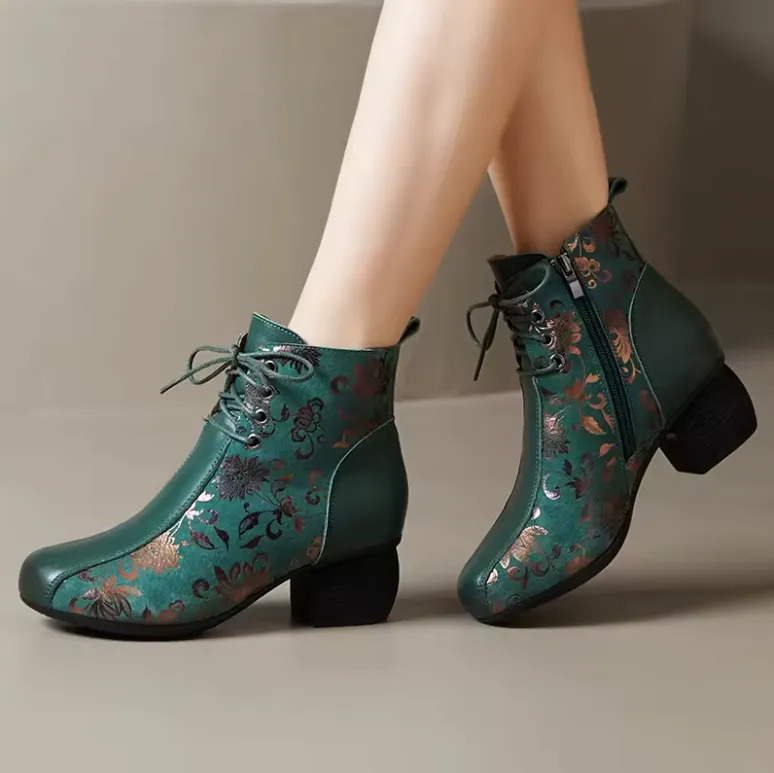 USS Shoes Oliva Women's Leather Printed Ankle Boots