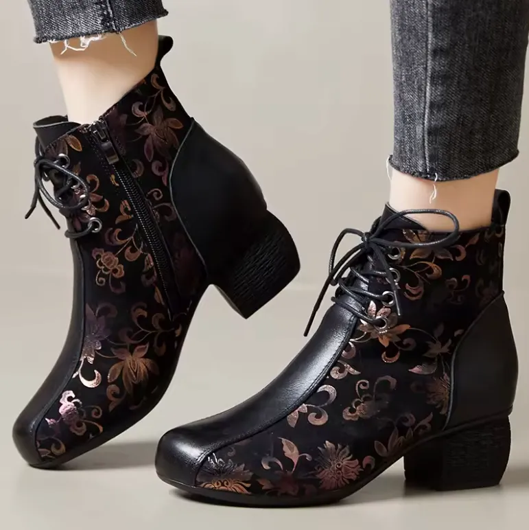 USS Shoes Oliva Women's Leather Printed Ankle Boots