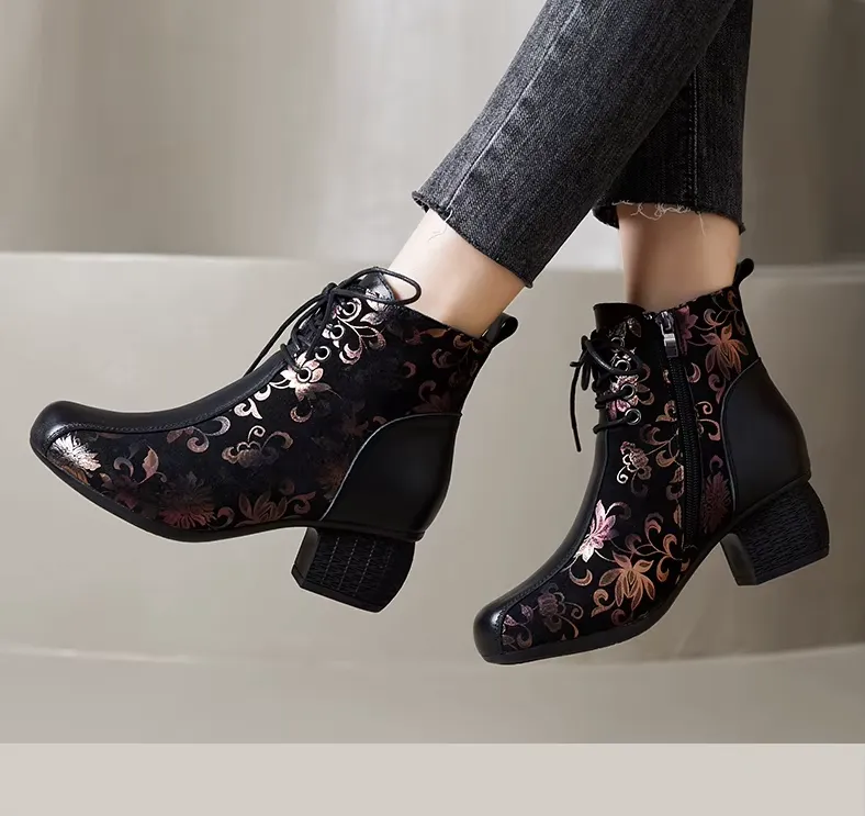 USS Shoes Oliva Women's Leather Printed Ankle Boots