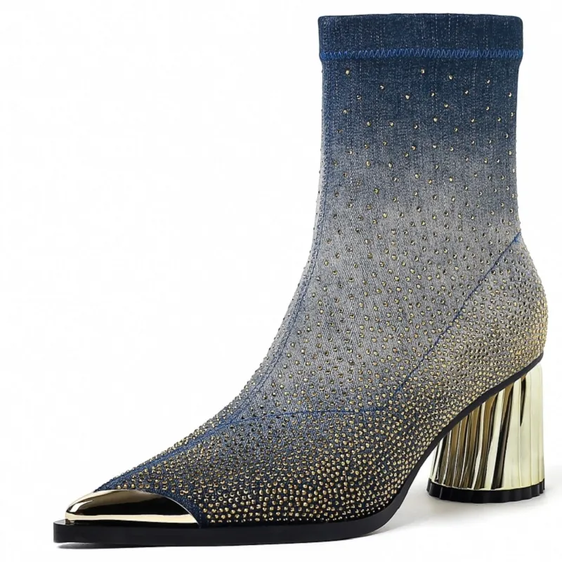 USS Shoes Showly Women's Luxury Rhinestones Pointy Toe Boots