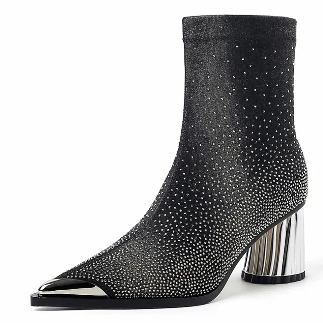 USS Shoes Showly Women's Luxury Rhinestones Pointy Toe Boots