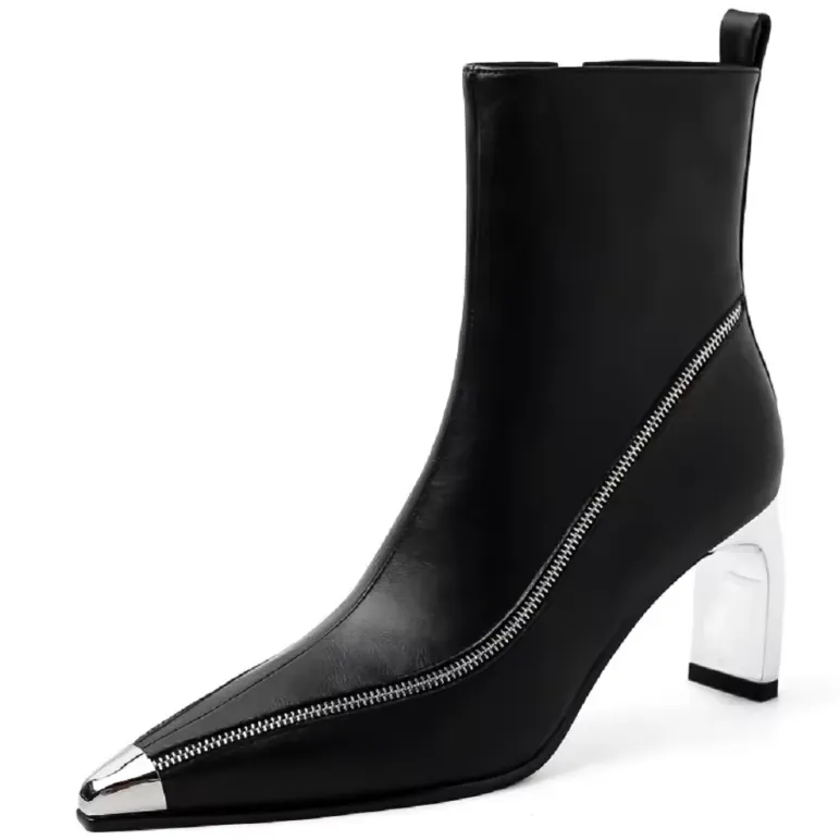USS Shoes Sonia Leather Pointed Toe Zipper Ankle Boots