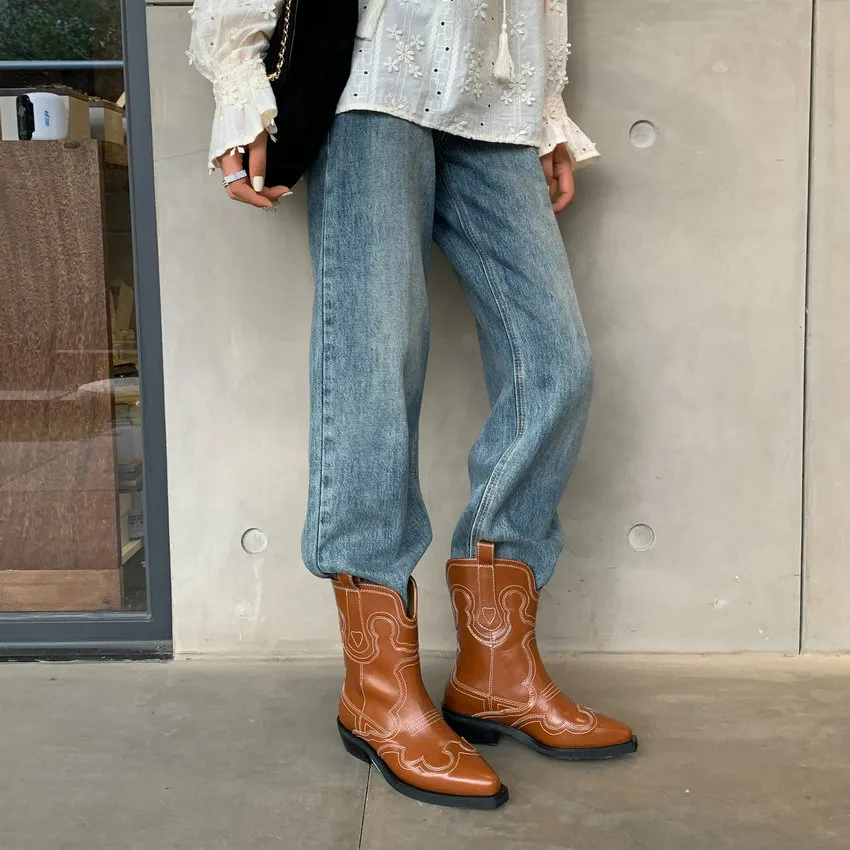 USS Shoes Triana Leather Mid-Calf Western Boots