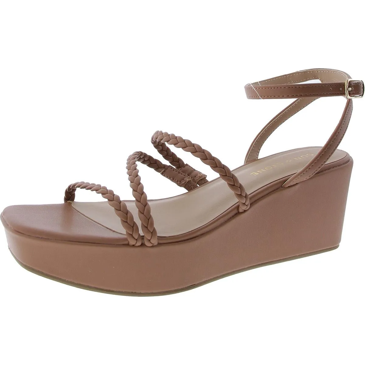 Womens Faux Leather Braided Ankle Strap
