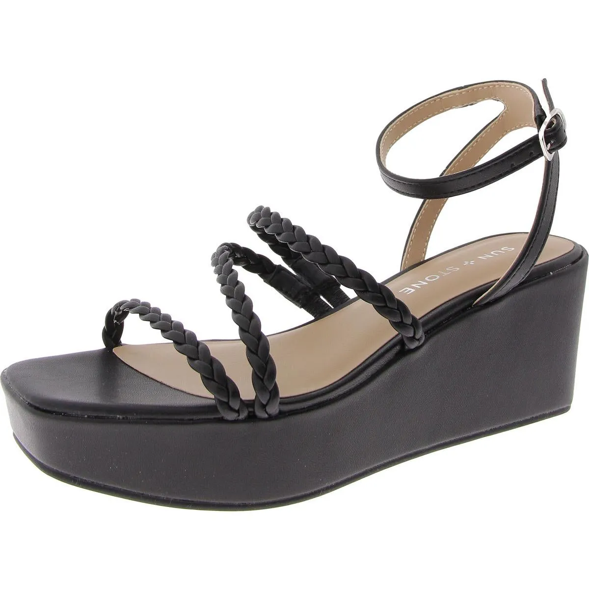 Womens Faux Leather Braided Ankle Strap