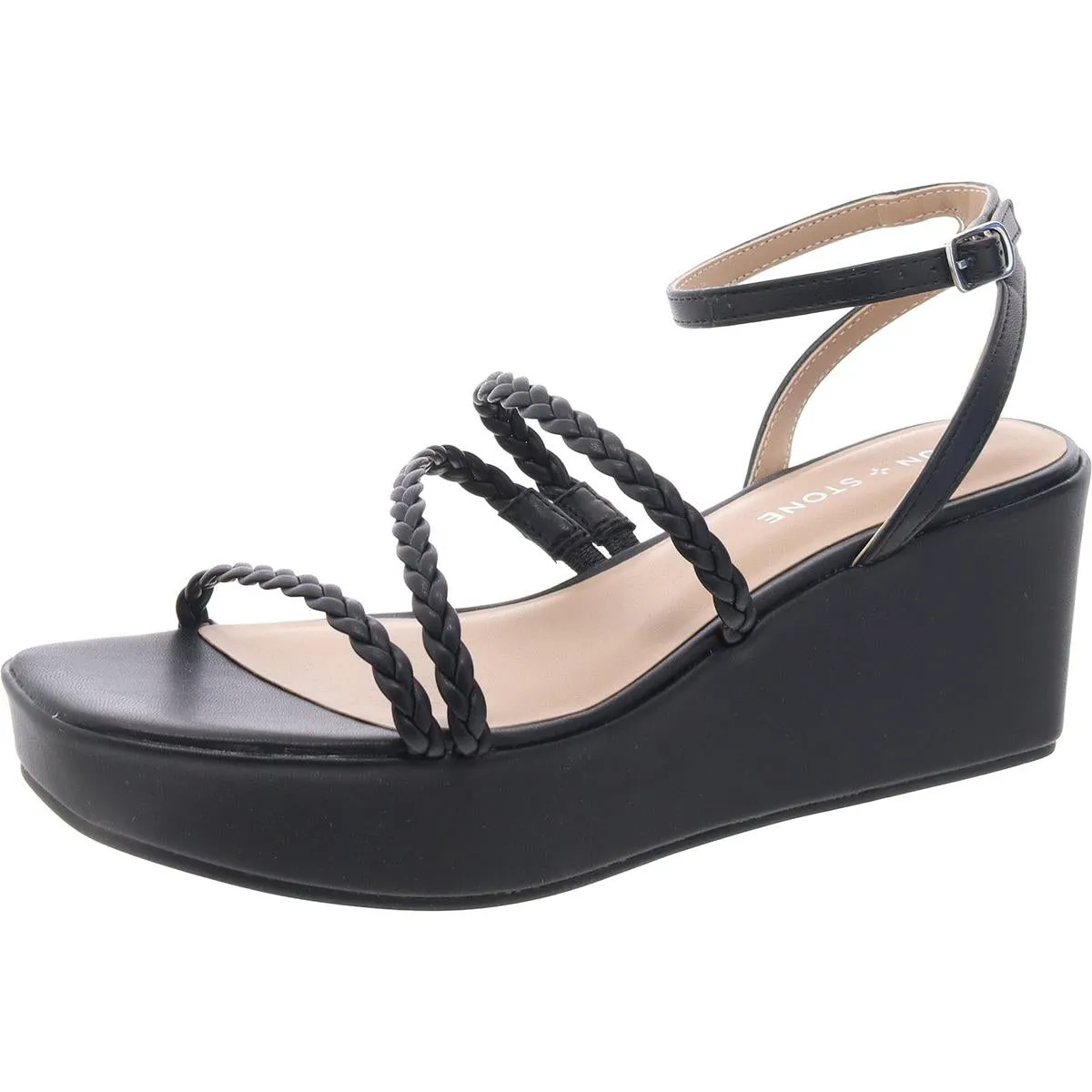Womens Faux Leather Braided Ankle Strap