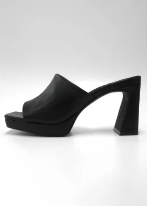 Women's Open Toe Slide Heels In Black Leather